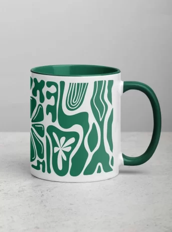 Ceramic Mug with dark green inside plus design